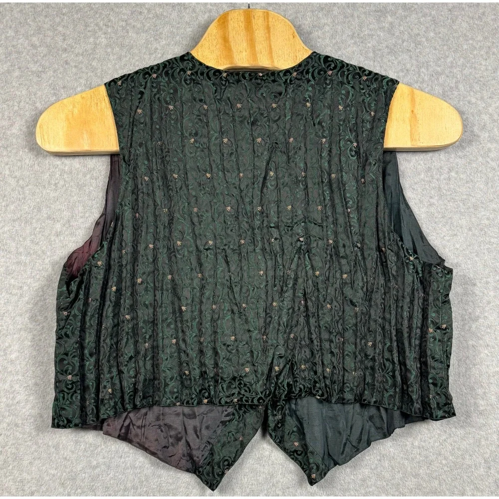 Brocade Vest Mens XL Green Black Damask Victorian Goth Waistcoat